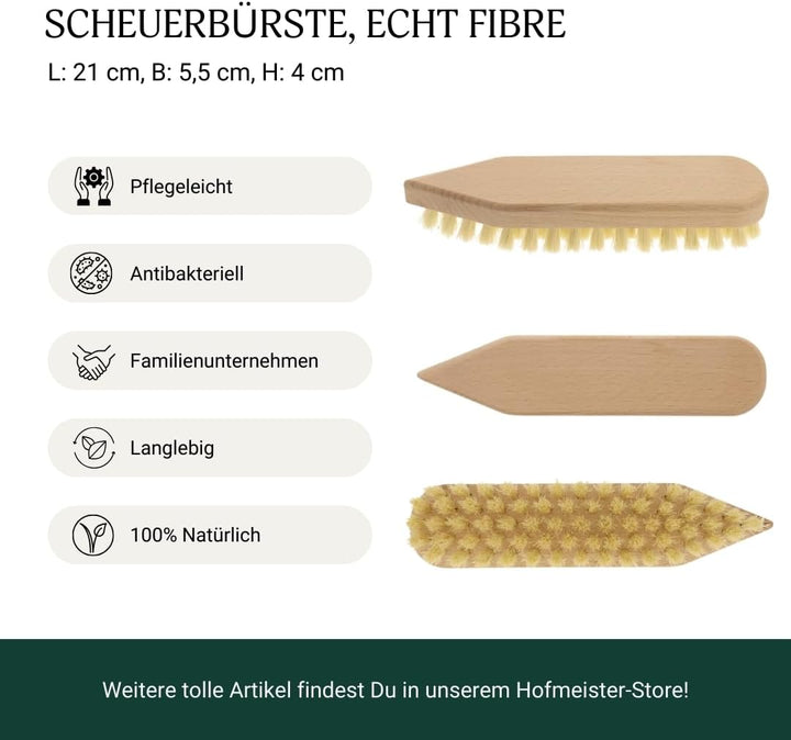 3X HOFMEISTER® Holz-Scheuerbürste, 21 cm, für Starke Verschmutzungen, stabile Fibre-Natur-Borste, ve