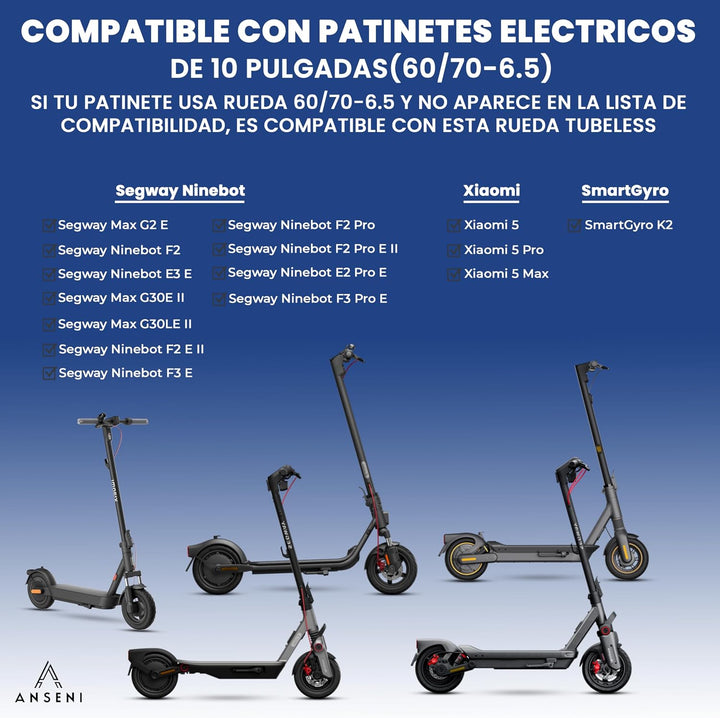 ANSENI Reifen 60/70-6.5 und Schlauch 10x2.50-6.5 Scooter | Kompatibel mit Xiaomi 5, 5 Pro, Xiaomi 5