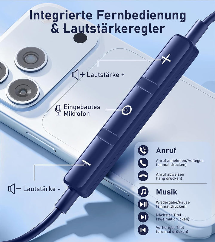 Kopfhörer mit Kabel USB C HiFi Kopfhörer USB C Kabelkopfhörer für iPhone 17 | USBC Kopfhörer mit Mik