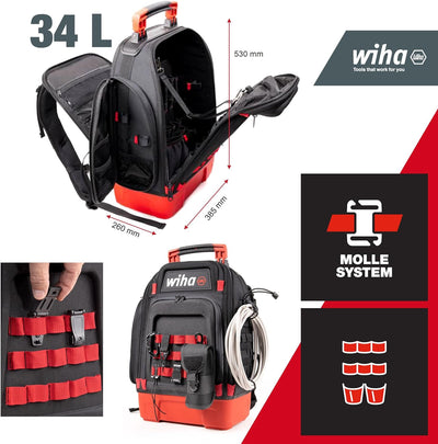 Wiha Mechaniker Werkzeugrucksack 41-tlg. I mit Mechaniker Grundausstattung I stabiler Standboden I m