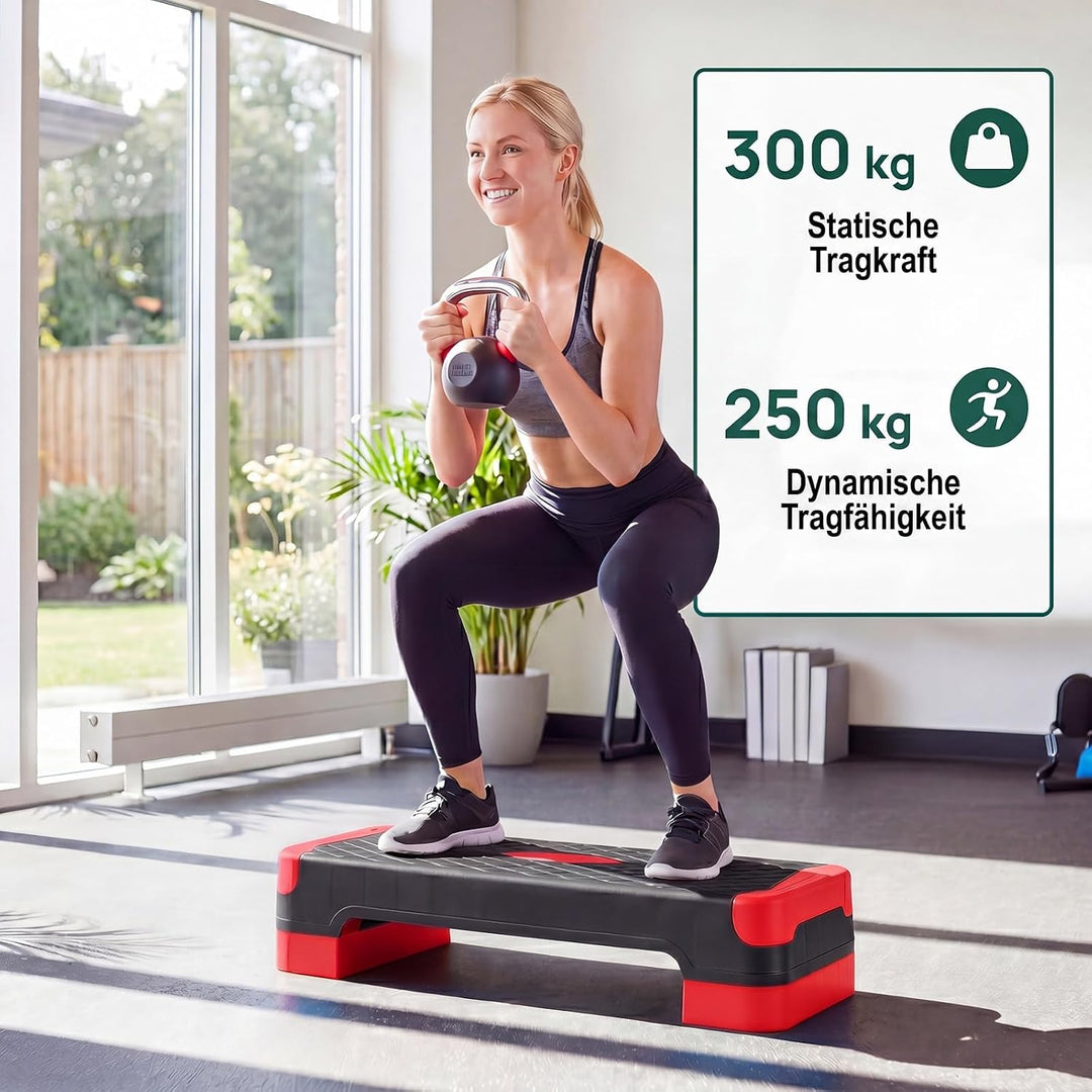 GYMAX Steppbrett, 4 Stufen Höhenverstellbar 10/14/15/19,5 cm | 3-in-1 Aerobic Stepbrett mit Balance