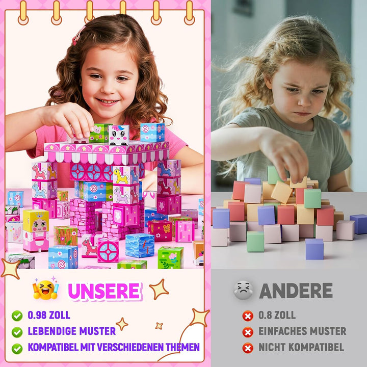 Magnetische Bausteine 84 Teile, Magnetblöcke Fliesen mit Klappbarer Grundplatte, Bauen Prinzessin Sc