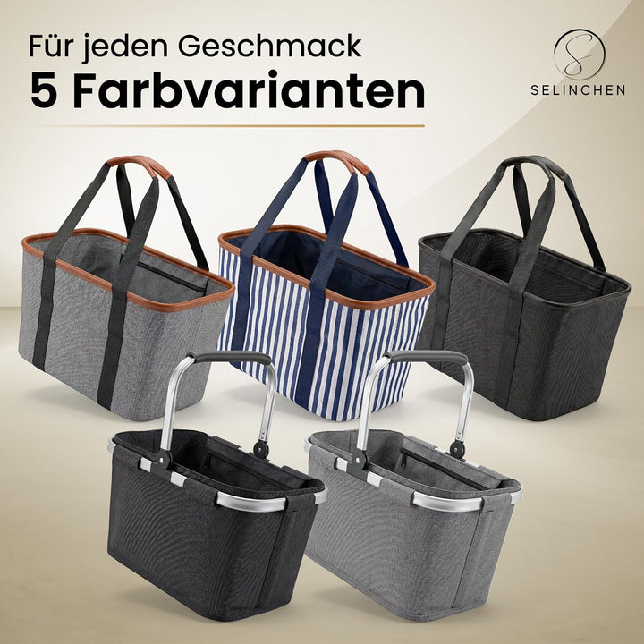 Selinchen® - Premium Einkaufskorb | Hochwertige Einkaufstasche faltbar und mit PU-Ledergriff | Ideal