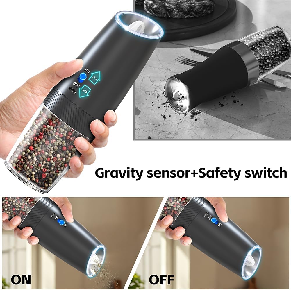 HOTUT Gravity Elektrisches Salz und Pfeffermühlen Set, 2er Elektrisch Gewürzmühlen Salzmühle, USB-C