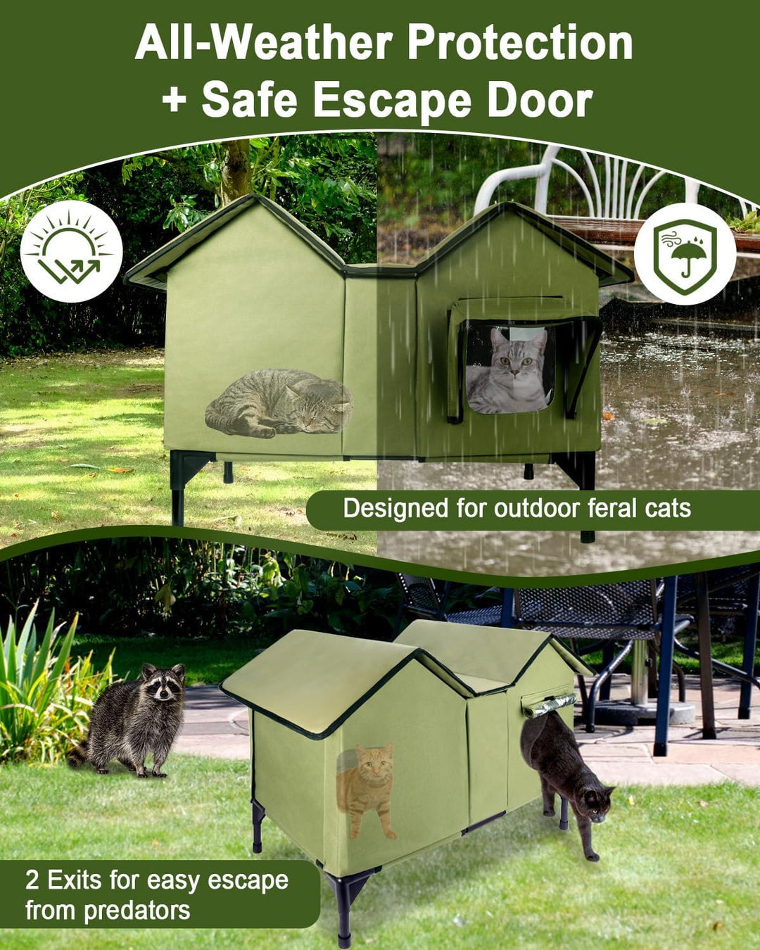 Katzenhaus im Freien, Extra Grosse wasserdichte isolierte Katzenkennel mit erhöhter Basis, Winterhau
