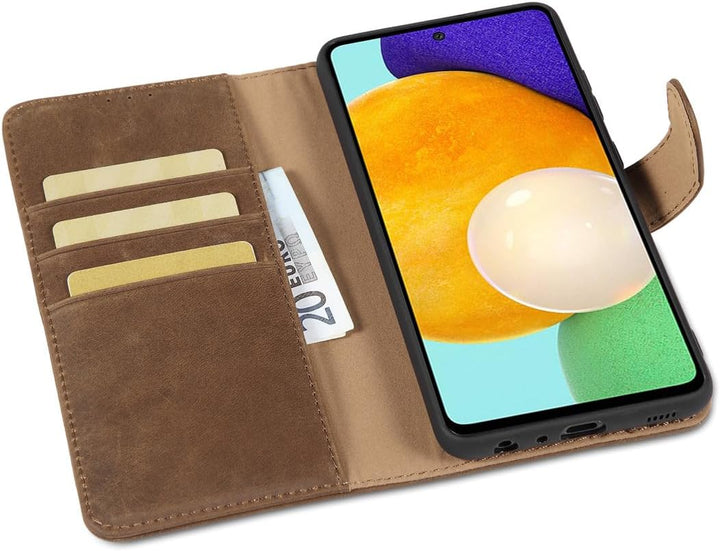 LENSUN Echtleder Hülle für Samsung Galaxy A52, A52s 5G Handyhülle [Echtes Leder][Magnetverschluss][W