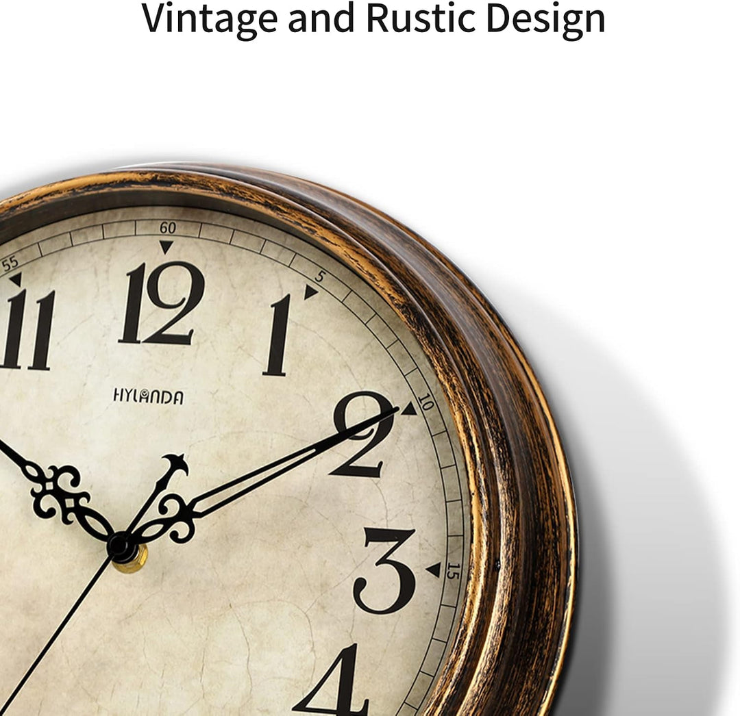 HYLANDA Wanduhr - Vintage-Stil, batteriebetrieben - Retro, geräuschlos, Nicht tickend - Dekoration,