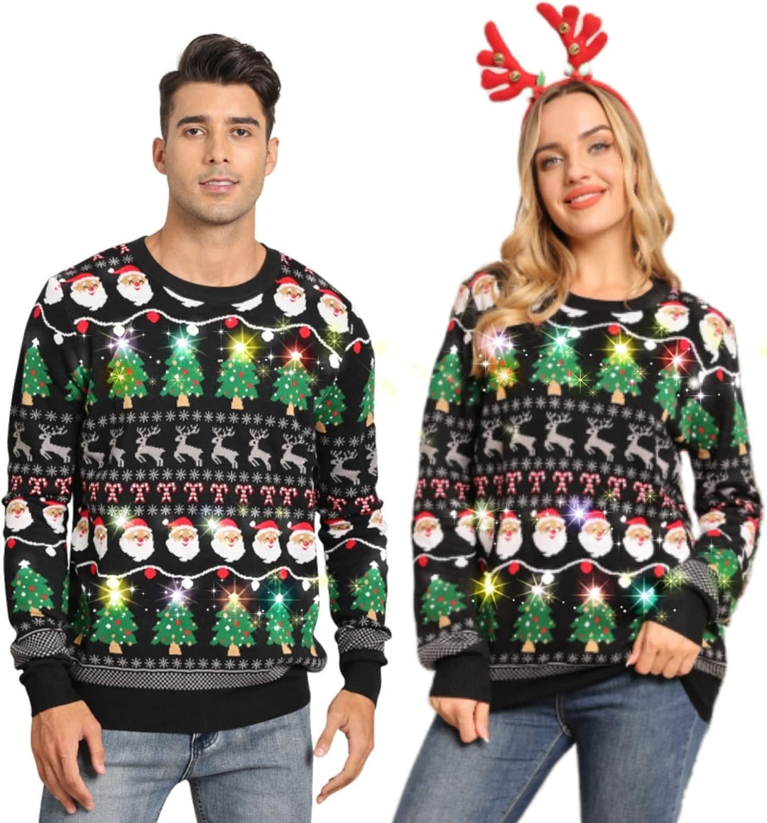 Belovecol Unisex Weihnachtspullover LED Ugly Christmas Sweater Pullover Langarm Strickpullover M Xma