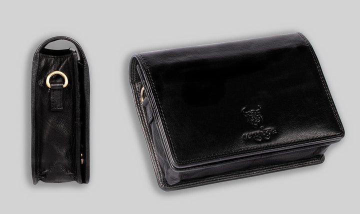 MATADOR Handytasche zum Umhängen Leder Damen Schultertasche Portmonnaie Tasche Handtasche Schwarz Na