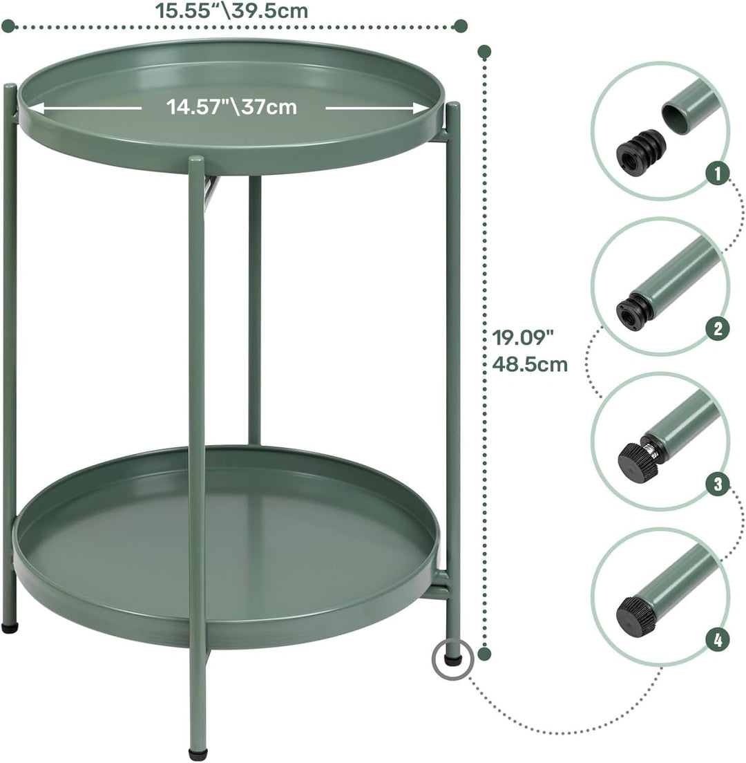 HollyHOME Runder Beistelltisch 2 Ebenen Beistelltisch Kaffeetische Metalltablett, Snacktisch, Teetis