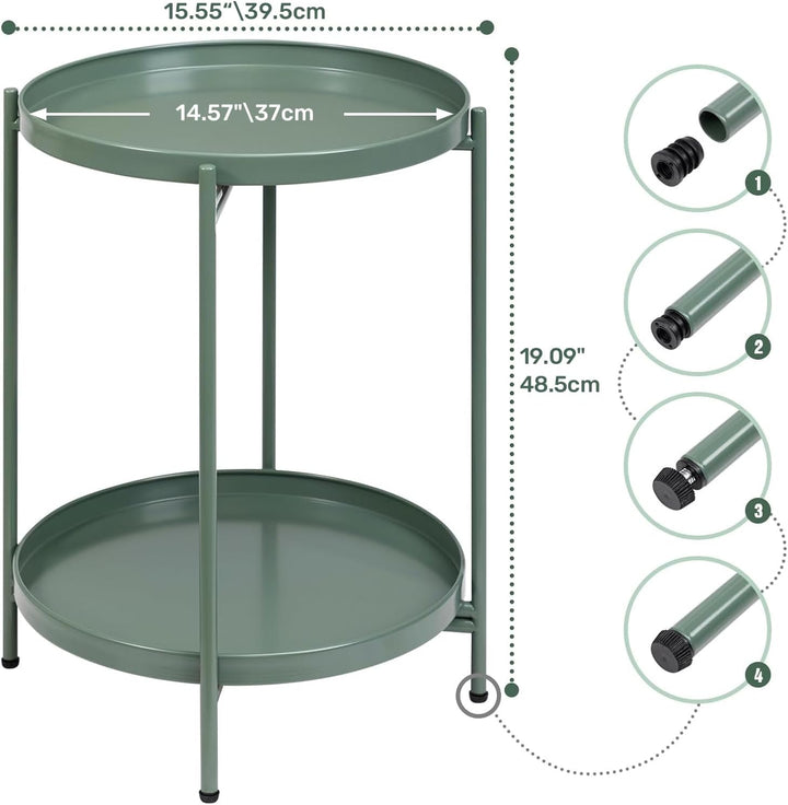 HollyHOME Runder Beistelltisch 2 Ebenen Beistelltisch Kaffeetische Metalltablett, Snacktisch, Teetis