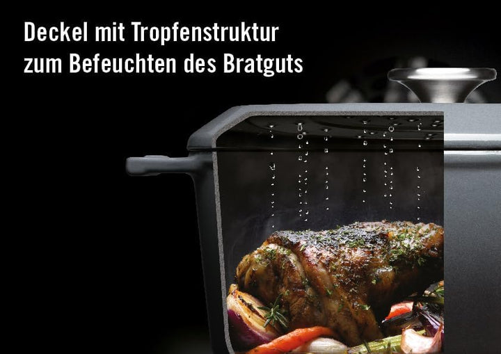 Woll 828CI-010 Iron Gusskasserolle mit Deckel 3,7 Liter + Silikongriffen Rot, Rot