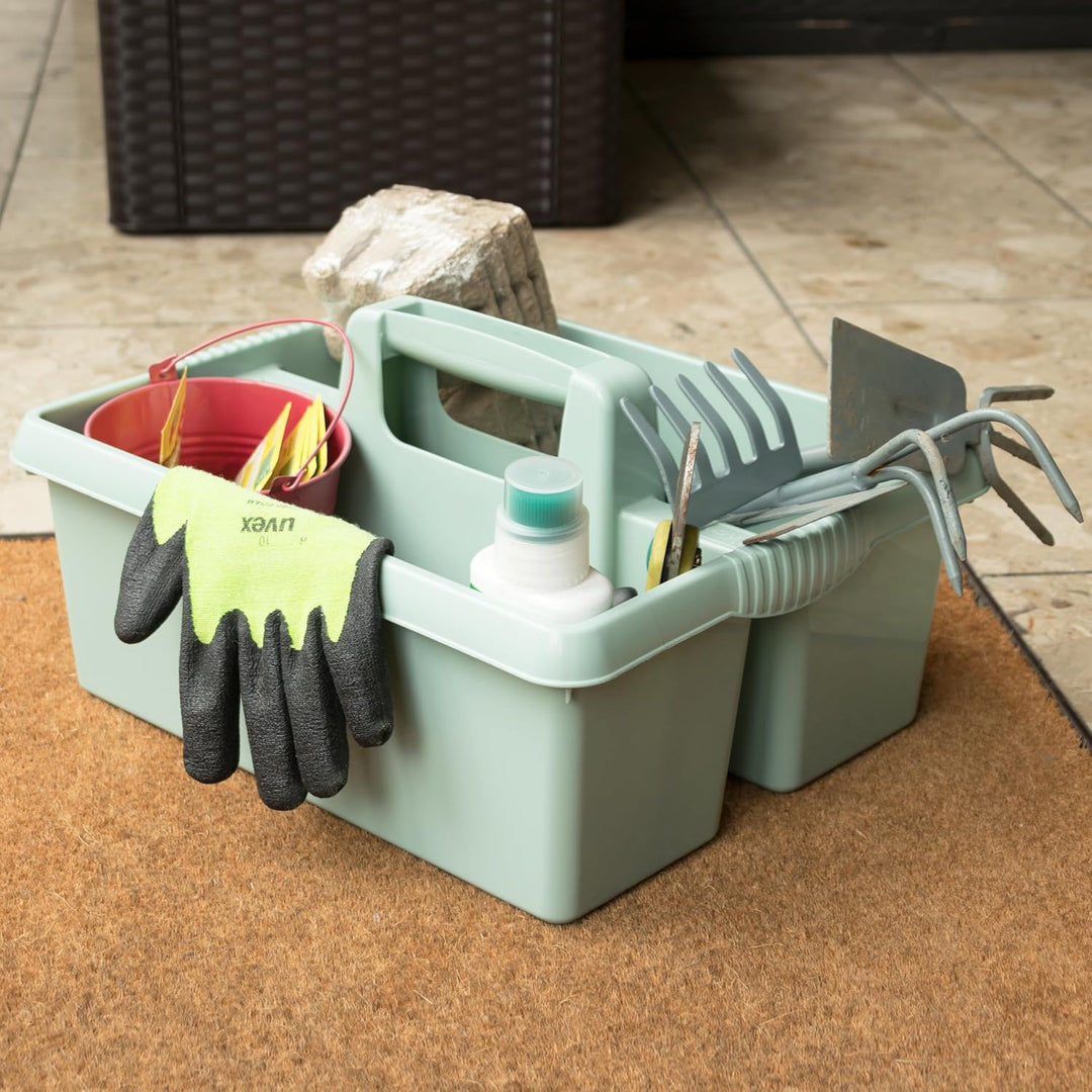 Tragbarer Organizer für Putzmittel 38x32x15 cm Grau Werkzeugträger Gartengerätekorb Schuhputzkasten