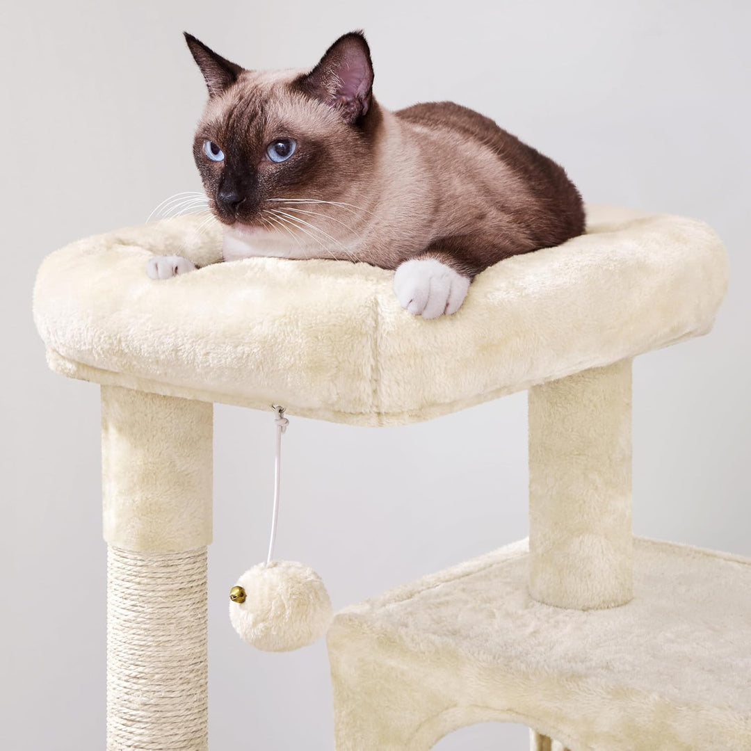 Yaheetech Kratzbaum, Stabiler Katzenbaum 91 cm Katzenkratzbaum, mit 2 Häuschen Sisal und Spielball,