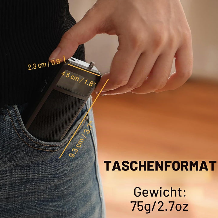 Raddy RF205 Tragbares FM Radio, Taschen-Mini-Radio mit BT 5,3 Verbindung, FM-zu-BT-Signalausgang, MP