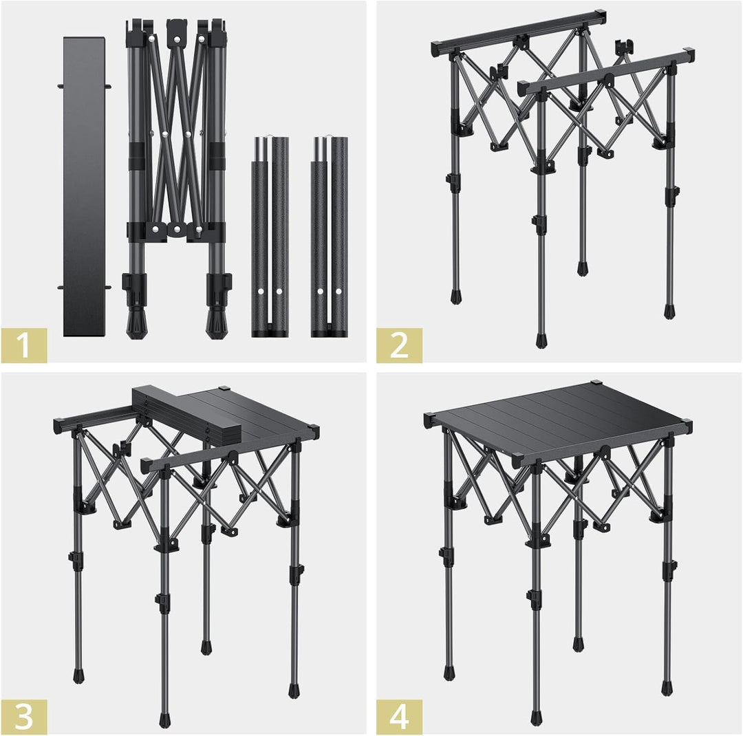 Anbte Campingtisch Klapptisch 50x41cm(LxB) Aluminium Aufrollbare Tischplatte mit 2 Höhen 44/70cm X-F
