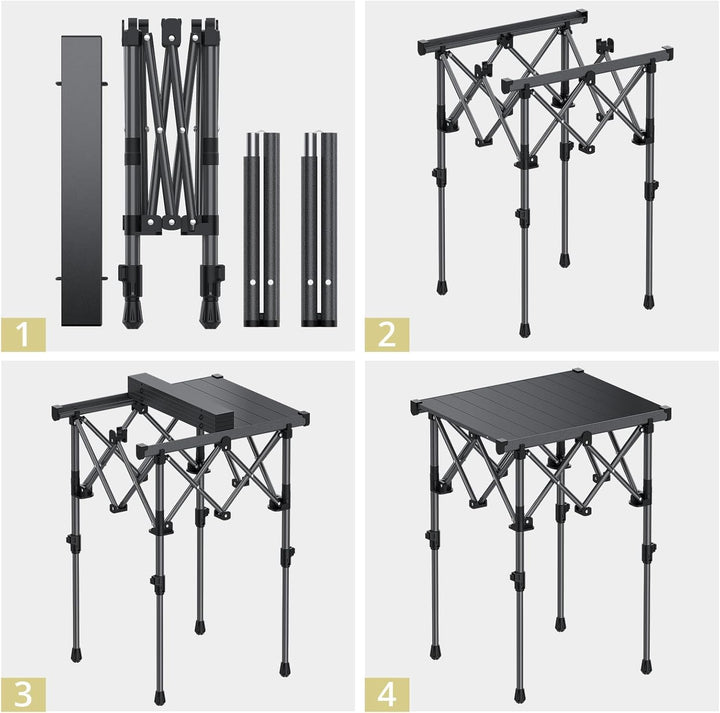 Anbte Campingtisch Klapptisch 50x41cm(LxB) Aluminium Aufrollbare Tischplatte mit 2 Höhen 44/70cm X-F