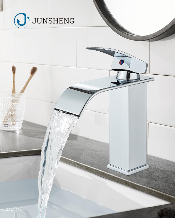 JUNSNEHNG Badmischer, Einhebelmischer für heisses und kaltes Wasser, Wasserfall-Waschtischmischer Ga