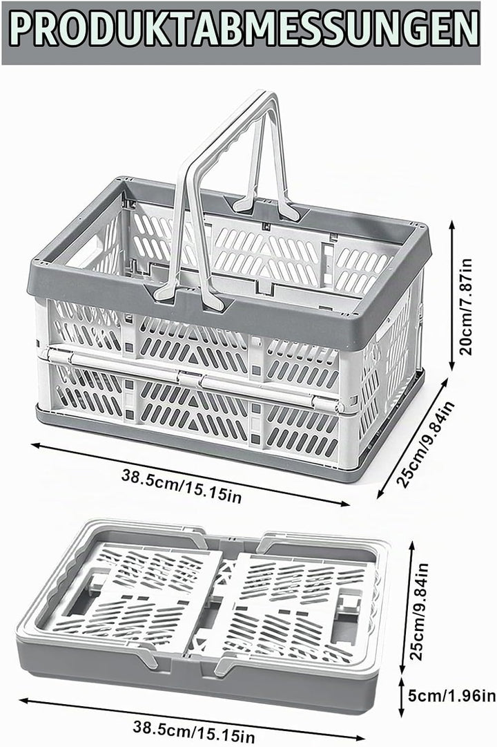 Klappkorb Faltbar, 2er Set Klappbox Klein mit Henkel 19 L Grau, Multifunktionaler Aufbewahrungskorb