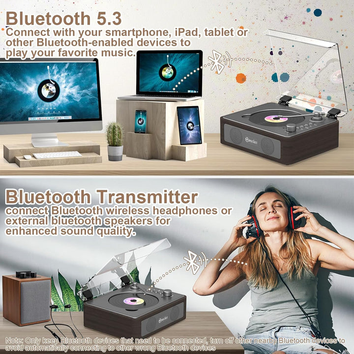 Mycket CD Player Tragbar mit Bluetooth 5.0, CD Musik mit Fernbedienung, HiFi-Dual-Stereo-Lautspreche