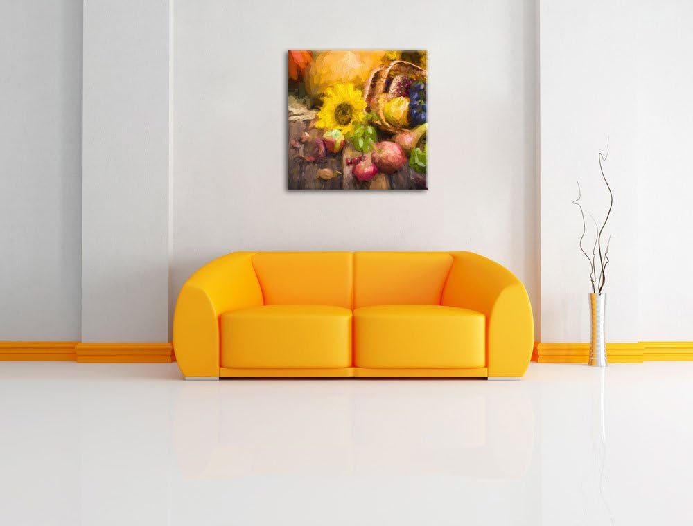 Pixxprint Herbstlicher Obstkorb Pinsel Effekt, Format: 70x70 auf Leinwand, 70x70