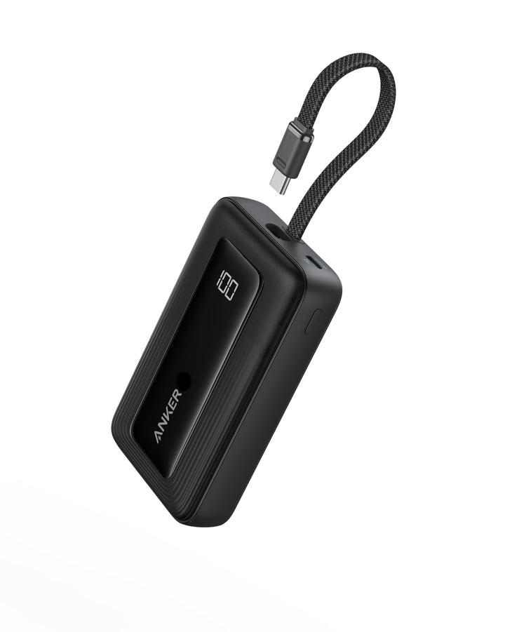 Anker Zolo Powerbank, 10.000mAh 30W High-Speed portables Ladegerät mit integriertem USB-C Kabel, Sch
