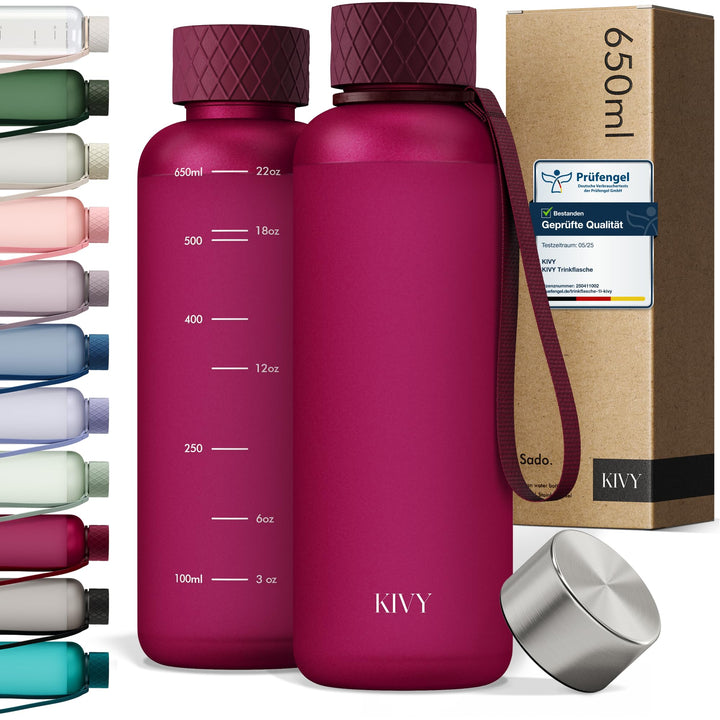 KIVY Trinkflasche 650ml [BPA FREI] Auslaufsicher &amp; Spülmaschinenfest - Wasserflasche für Kinder &amp; Er