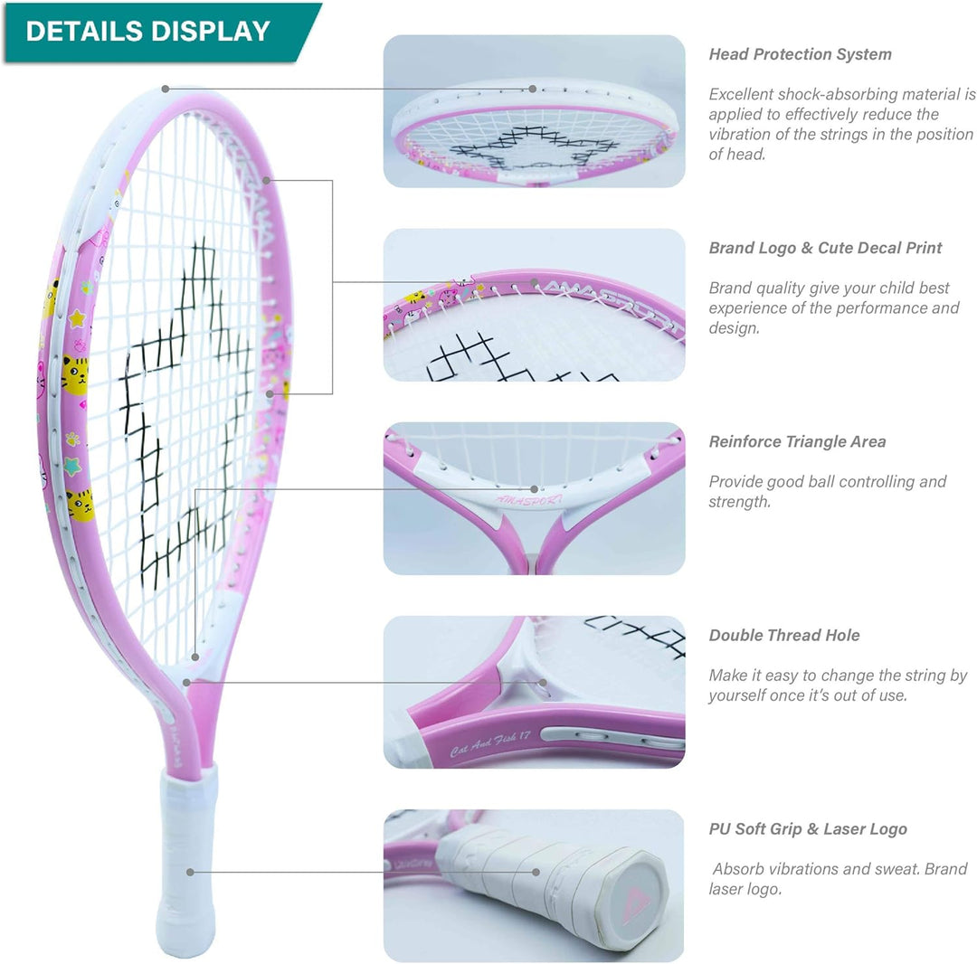 AMA SPORT - Junior-Tennisschläger für Kinder von 2–12 Jahren – Jungen & Mädchen – mit Nylon-Tragetas