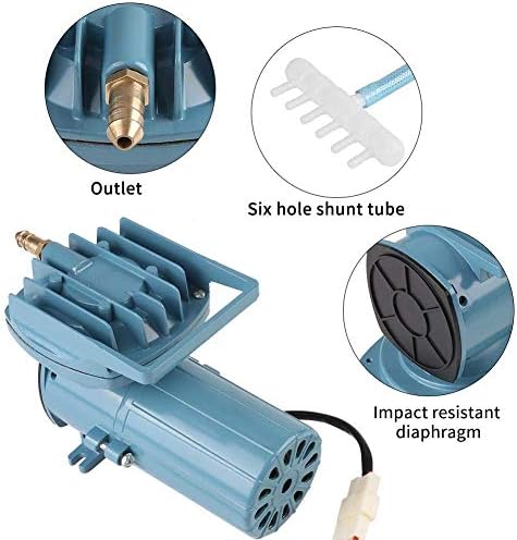 Superleise Aquarium Durchlüfter Luftpumpe, 12v 35W 68 l/min Leistungsstark Sauerstoffpumpe mit 6 Spe