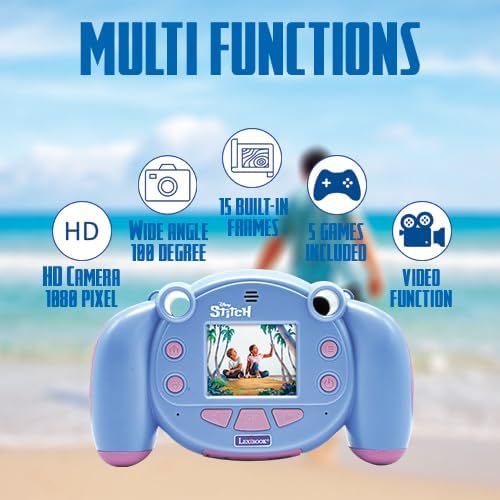 Lexibook - Disney Stitch - 4-in-1-Kinderkamera mit Foto-, Video-, Audio- und Spielfunktionen, 32GB S