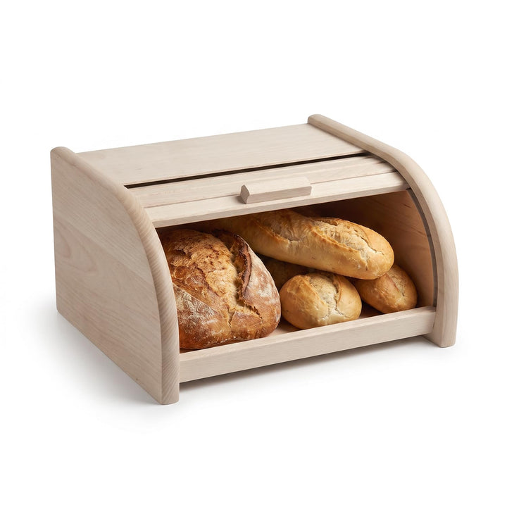 Brotkasten Holz 30,5 x 26 x 15,5 cm - Brotbox aus Buchenholz mit grosser Öffnung und Rolltop, die di