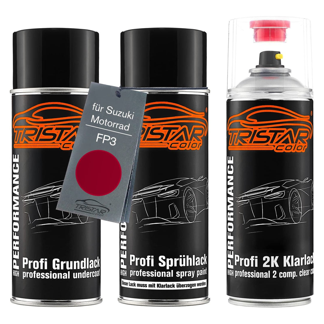 TRISTARcolor Motorradlack 2K Spraydosen Set für Suzuki Motorrad FP3 Candy Red Grundlack Basislack 2