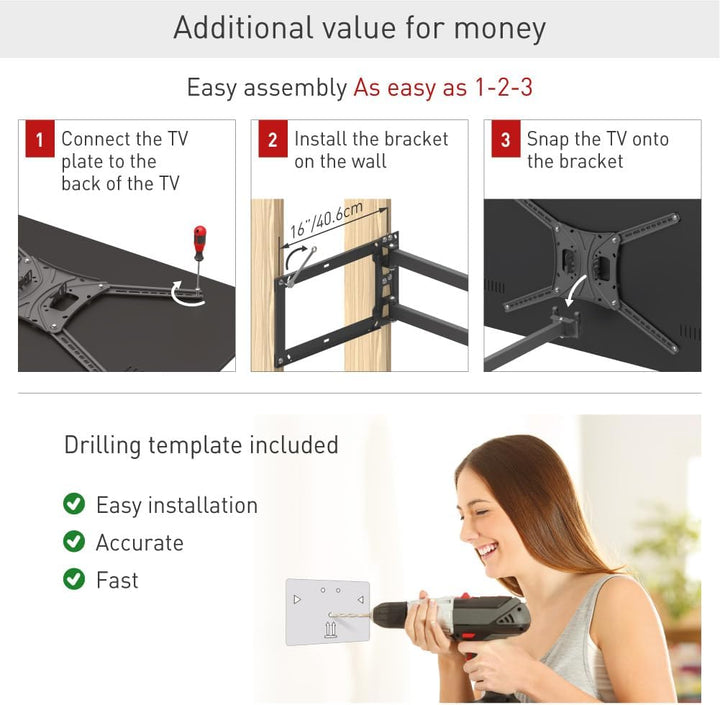 Barkan 64cm Lange TV Wandhalterung, 13-86 Zoll Schwenkbar/Neigbar/Vollbewegung TV Halterung, hält bi
