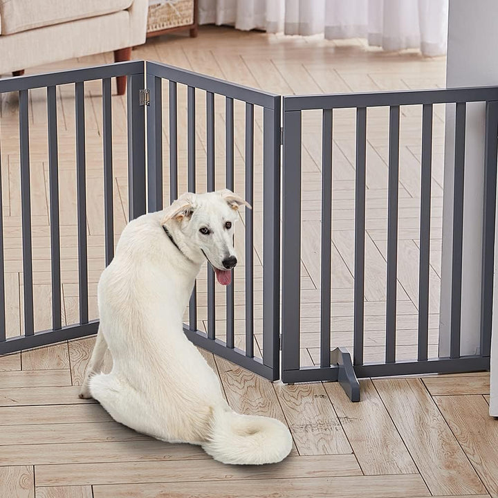 The Fellie Freistehendes Schutzgitter mit Füssen，Absperrgitter Hund, Kindergitter Klappbar, Holz Hun