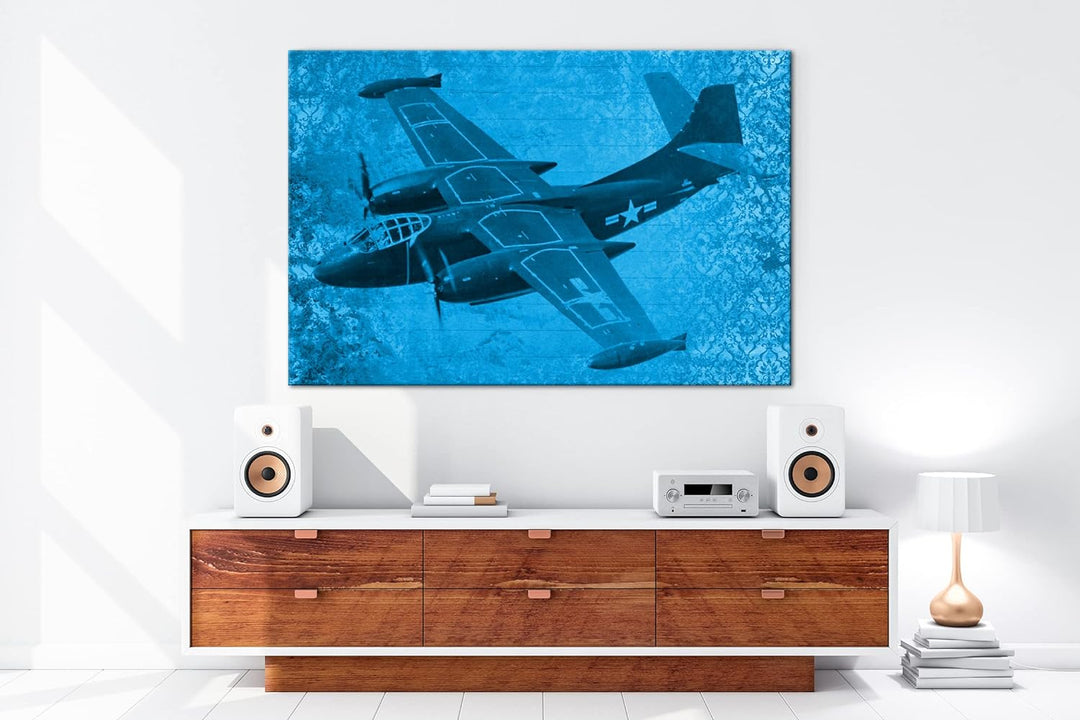 deyoli Illustration Kriegsflugzeug Format 80x60 Effekt: Monocrome Blau als Leinwandbild, Motiv ferti