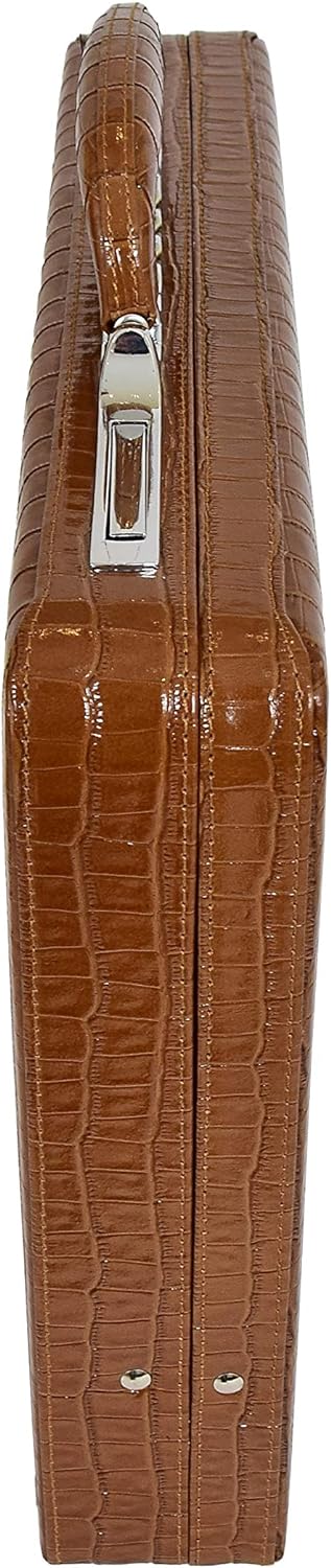 A1 FASHION GOODS Schlank Linie Braun Leder Attache Fall Croc-Druck Aktentasche Dual Lock Bürotasche