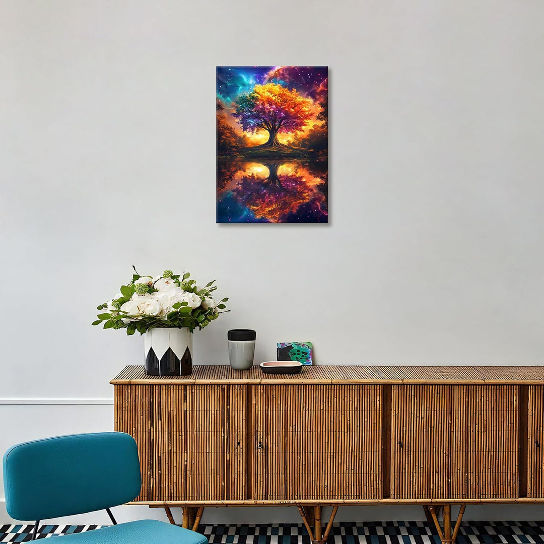 Bunte Baum Spiegelungen Leinwand Bilder mit Rahmen Farbenfroher Baum Des Lebens Wandbilder Abstrakte