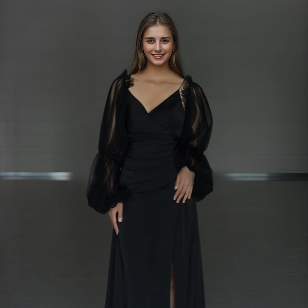 SMTCM 2 Paar Abnehmbare Puffärmel für Hochzeitskleid Brautärmel Tüll Armel mit Spandex Band Durchsic