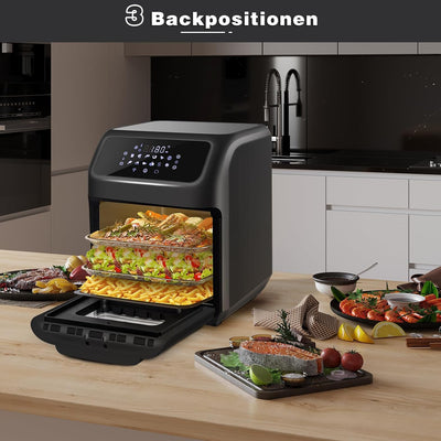 LLIVEKIT Heissluftfritteuse Heissluft-Backofen 12L, Mini-Backofen 1800W mit 6 Zubehör & Rezeptbuch,