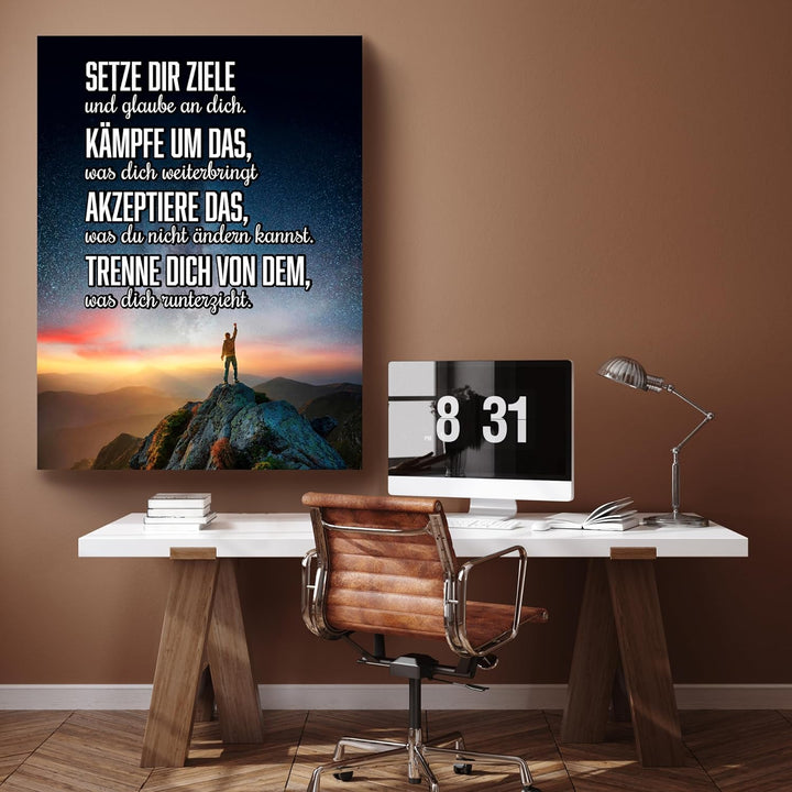 wandmotiv24 Motivations Motiv als Leinwandbild, 100x75cm, Hochformat, Motivation, setze dir Ziele, B