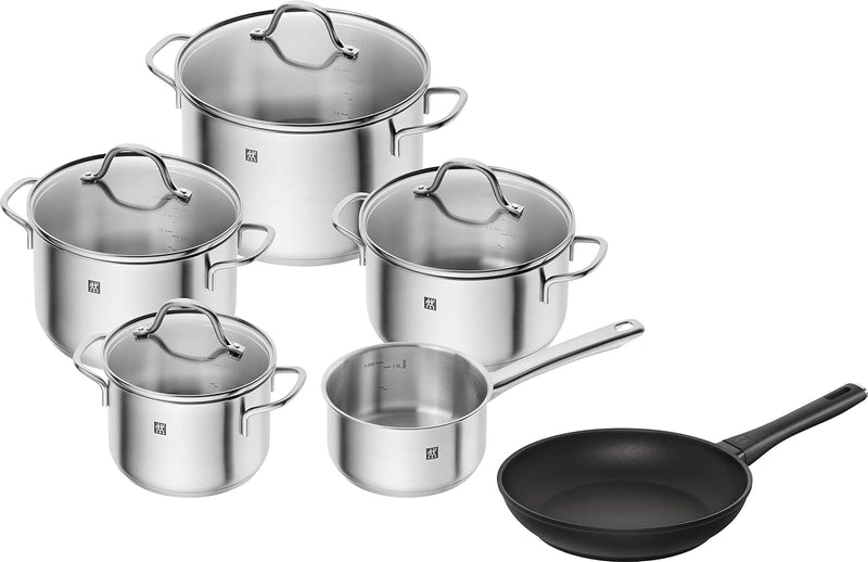 ZWILLING Kochtopf-Set und Bratpfanne, 6.tlg., 4 Deckel, Induktionsgeeignet, Edelstahl/Aluminium, Flo