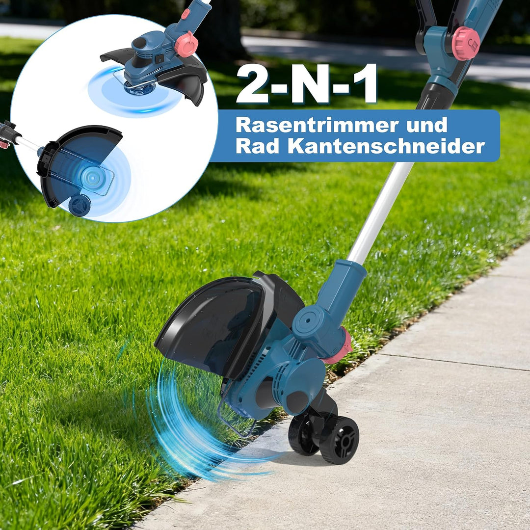 Rasentrimmer mit Akku 21V,Akku Rasentrimmer für Makita Akku,freischneider mit unkrautbürste,2-in-1 F