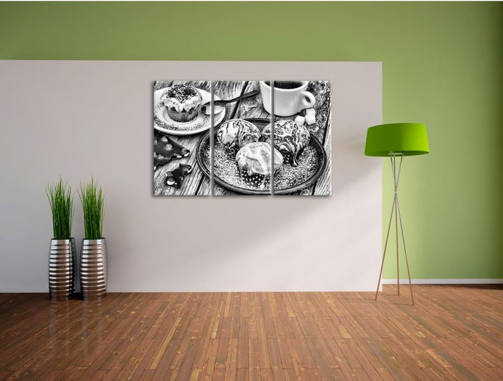 Pixxprint Köstliche Cupcakes als Leinwandbild/Grösse: 3 Teilig (120x80) cm/Wandbild/Kunstdruck/ferti