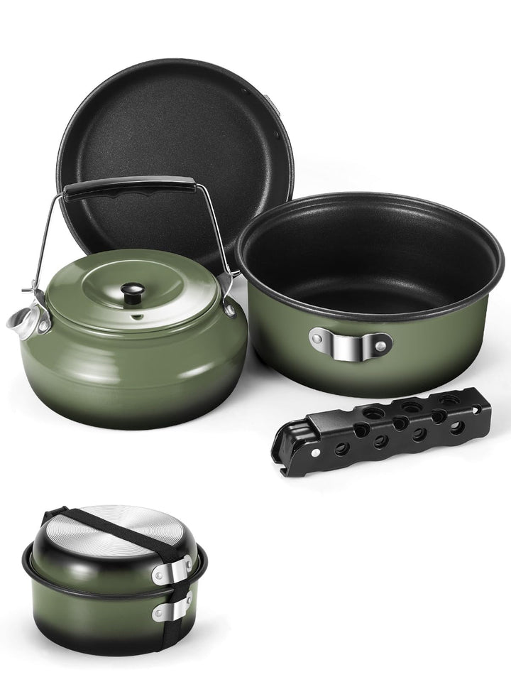 Odoland 5pcs Camping Geschirr Set, Antihaft-Leichtgewicht Topf Pfanne Kettle Set mit einem abnehmbar