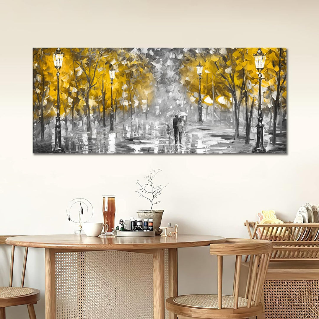 FajerminArt Modernes Grosses Leinwand Bilder Mit Rahmen Abstrakte herbstlicher gelber Baum Leinwandb