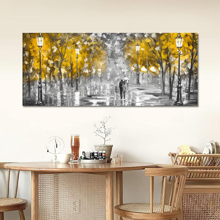 FajerminArt Modernes Grosses Leinwand Bilder Mit Rahmen Abstrakte herbstlicher gelber Baum Leinwandb