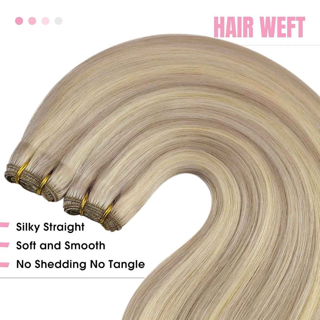 YoungSee Tressen Echthaar Blond 45cm Echthaar Tressen Aschblond Strahnchen Tressen Extensions Echtha