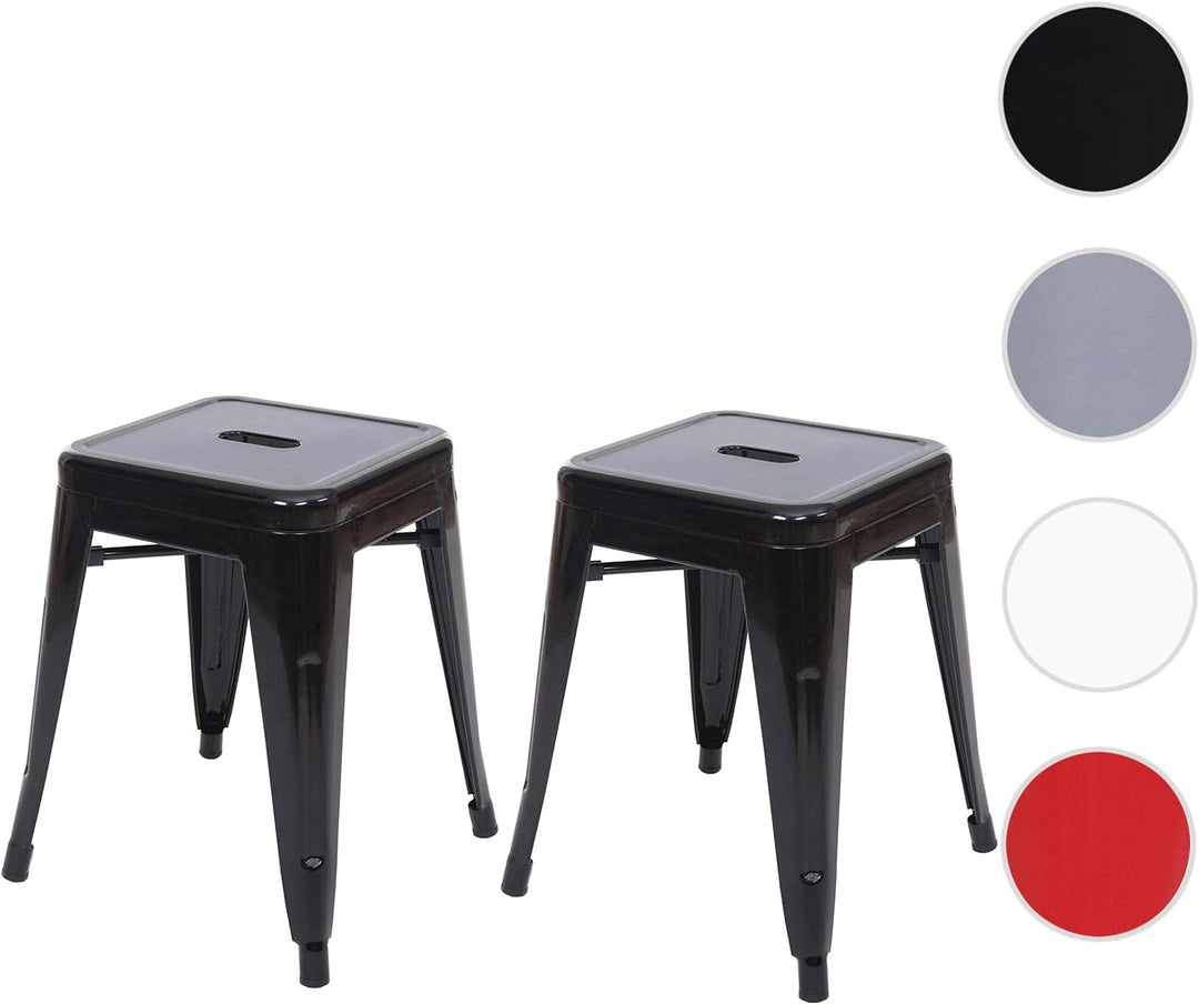 2er-Set Hocker HWC-A73, Metallhocker Sitzhocker, Metall Industriedesign stapelbar - schwarz, Schwarz