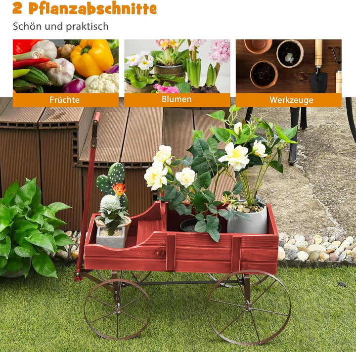 SOARS Blumenständer, Blumenwagen mit 4 Rädern aus Metall, Pflanzenständer aus Massivholz, Blumenkast