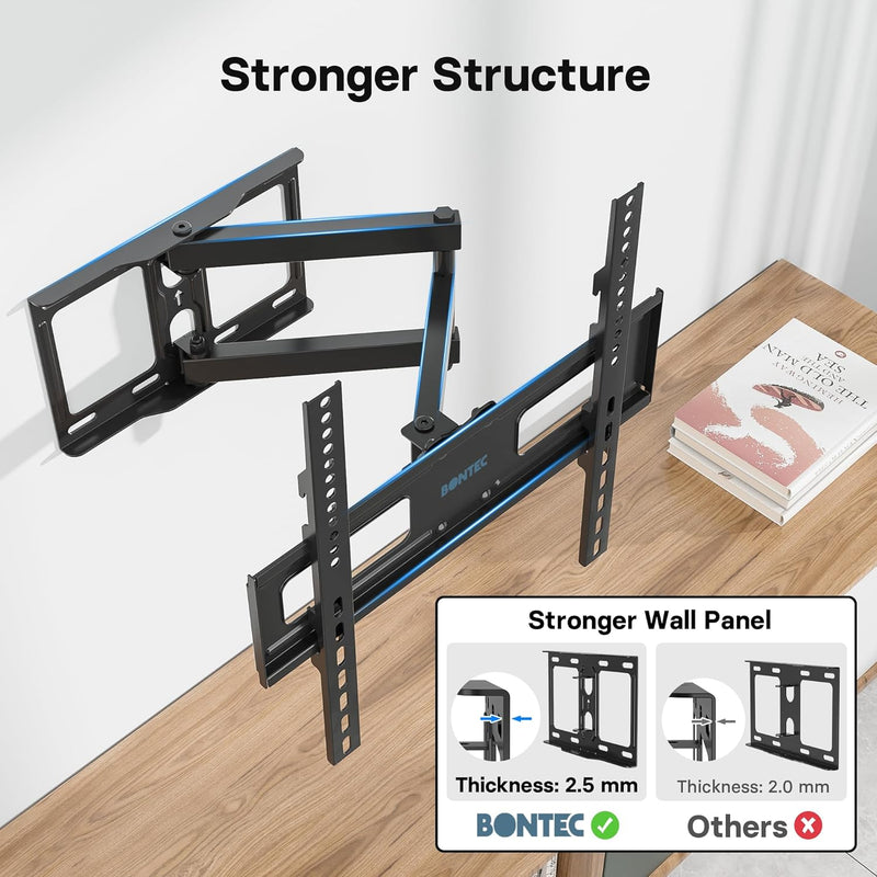 BONTEC TV Wandhalterung für 26-65 Zoll Flach- und Curved-Fernseher, Schwenkbar und Neigbar, Ausziehb